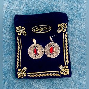 Brighton Rouge Lace Silver Plate Drop Post Earring w Red Navette Crystal